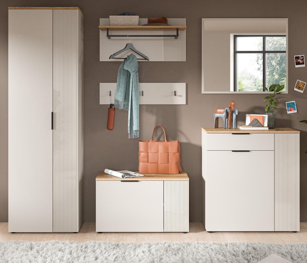 GARDEROBEN-SET 6-teilig Kaschmir Sand, Evoke Eiche, 250 x 190 cm Skid - Kaschmir/Eichefarben, Holzwerkstoff/Kunststoff (250/190/36cm) - Inn.Furn