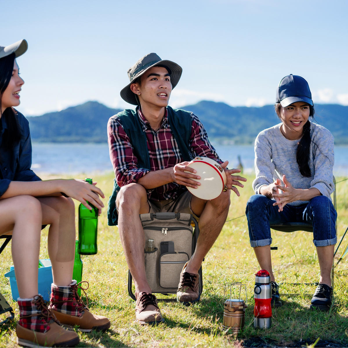 CAMPINGHOCKER - Beige, Textil/Metall (35/42/29cm) - Relaxdays