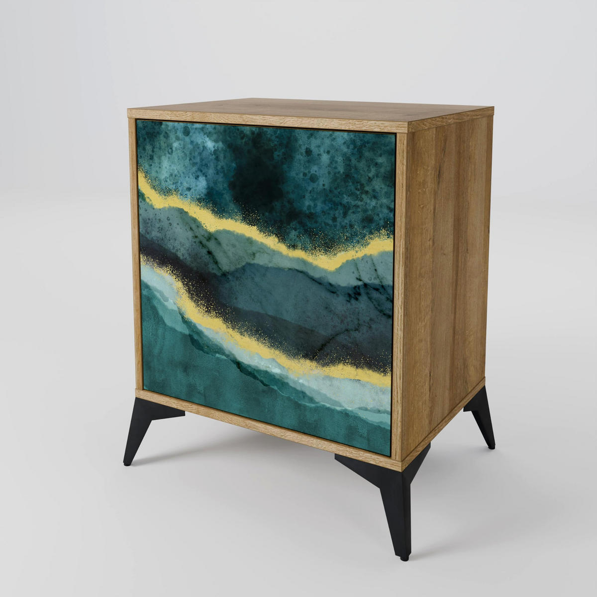 SIDEBOARD GOLDRUSH ODYSSEY, Eichefarben, 57,5x42x72,5 cm, Schwarze Metallfüße - Eichefarben/Multicolor, Holzwerkstoff/Metall (57.5/72.5/42cm) - SpaceRebels