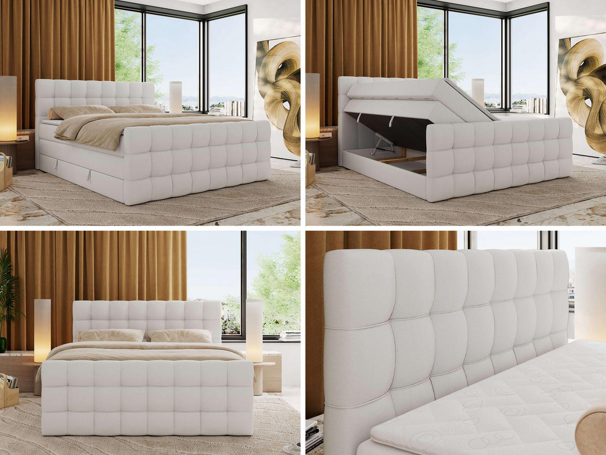 BOXSPRINGBETT ALTIVO KING DUO 200/200 - Weiß Kunstleder - H4 - Weiß, Textil (200/200cm) - MKS