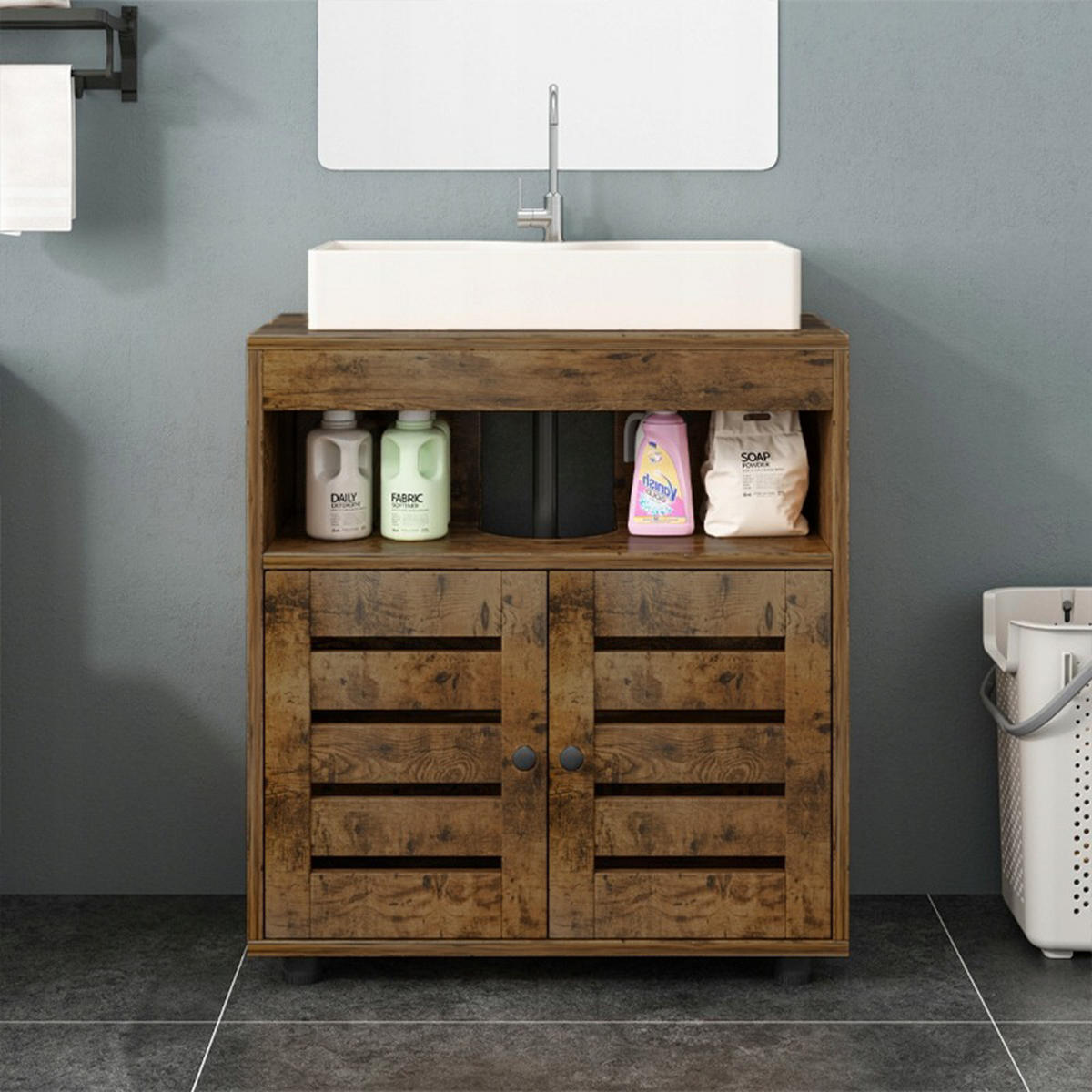WASCHBECKENUNTERSCHRANK, braun, 60/30/63 cm - Braun, Holzwerkstoff (60/63/30cm)