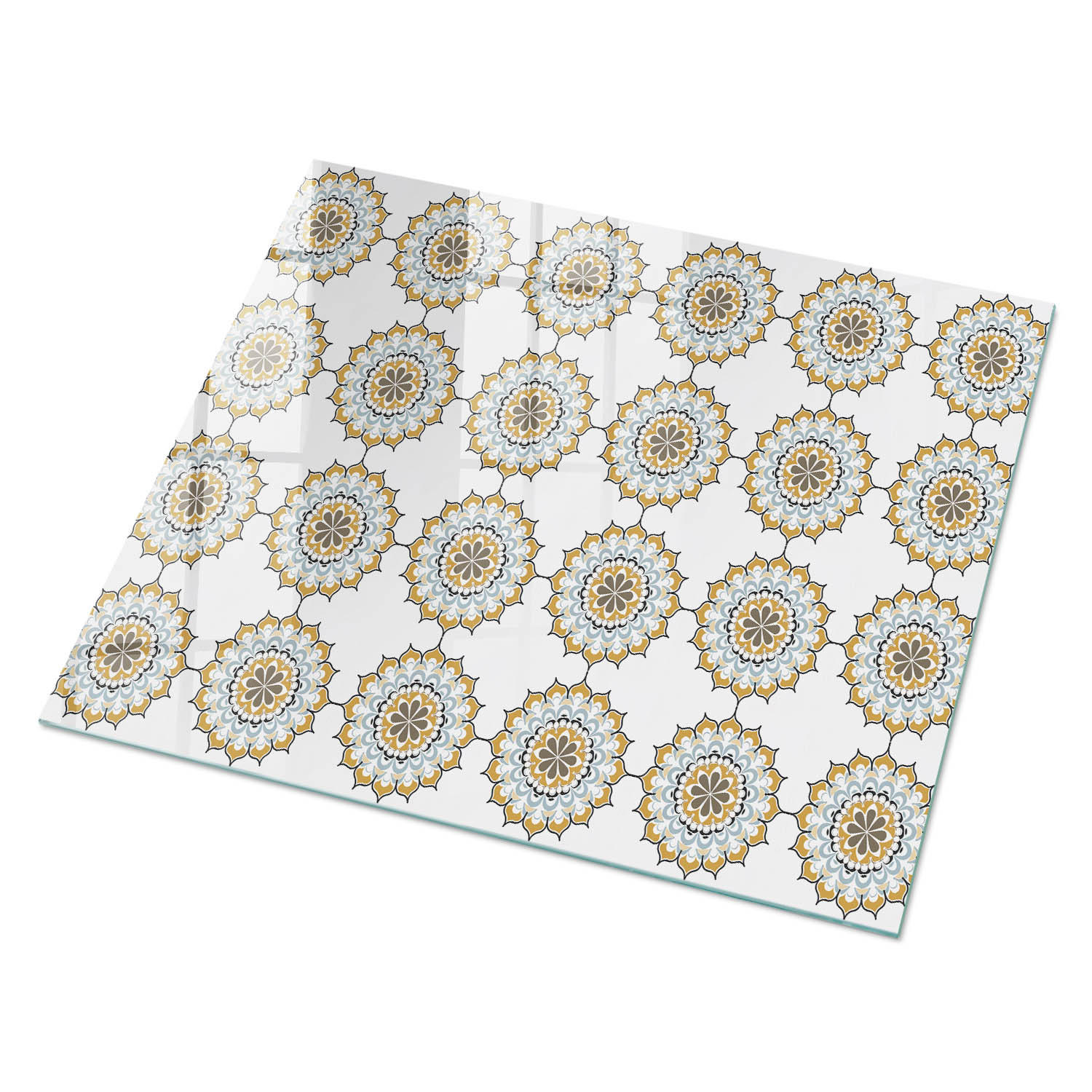 GLASPLATTE 80x60 cm – Geometrische Blumen - Grün, Glas (0.4/80/60cm) - ArtPrintCave