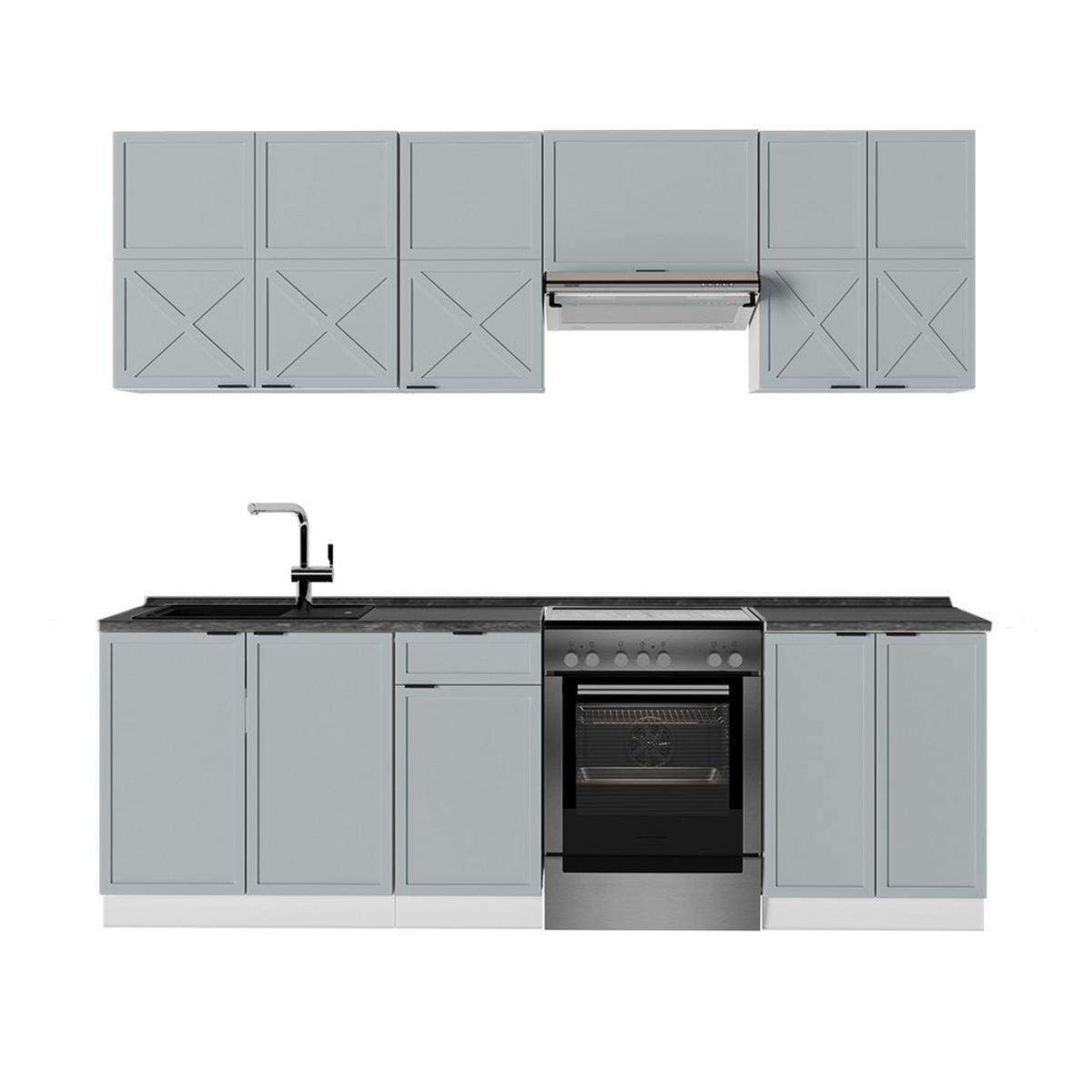 KÜCHENZEILE Fame-Line Hellblau-grau/Weiß 240 cm, AP Anthrazit - Blaugrau/Weiß, Holzwerkstoff (240/81.6/60cm) - Vicco