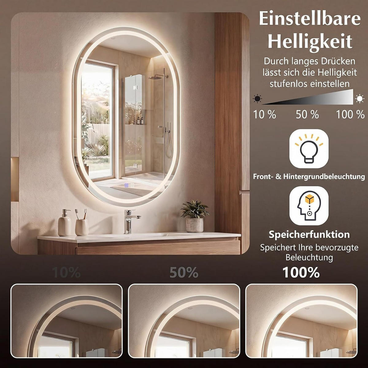 BADEZIMMERSPIEGEL oval silber - Silberfarben, Glas (50/80/4cm) - COSTWAY