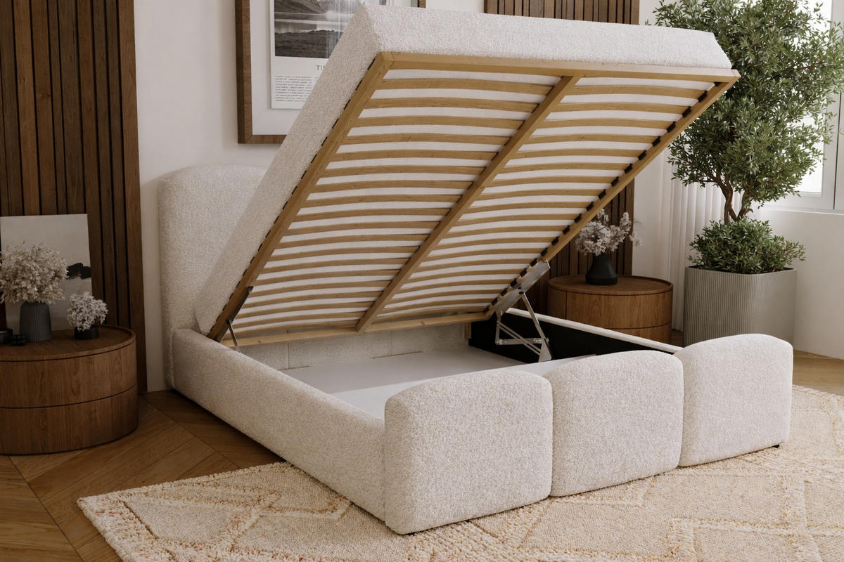 POLSTERBETT mit Bettkasten 180x200 Capri, Boucle, Creme - Creme, Holz/Textil (180/200cm) - Emporius