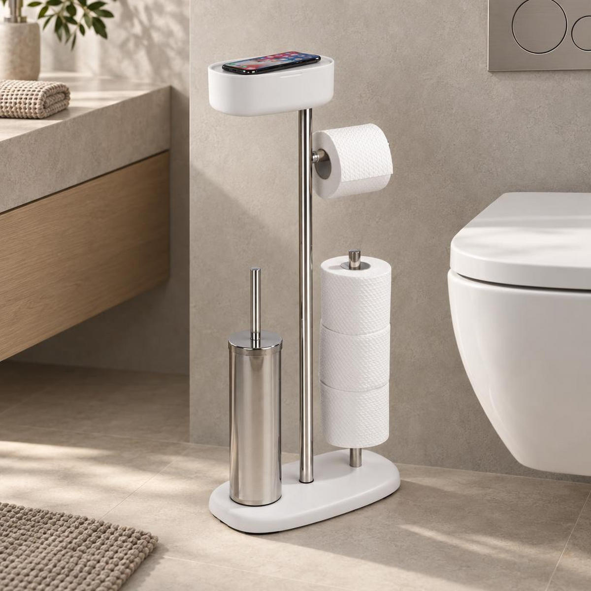 WC-GARNITUR mit Ablage und Stauraum Rivazza 32/17/72 cm - Weiß, Metall (17/72/32cm) - Wenko