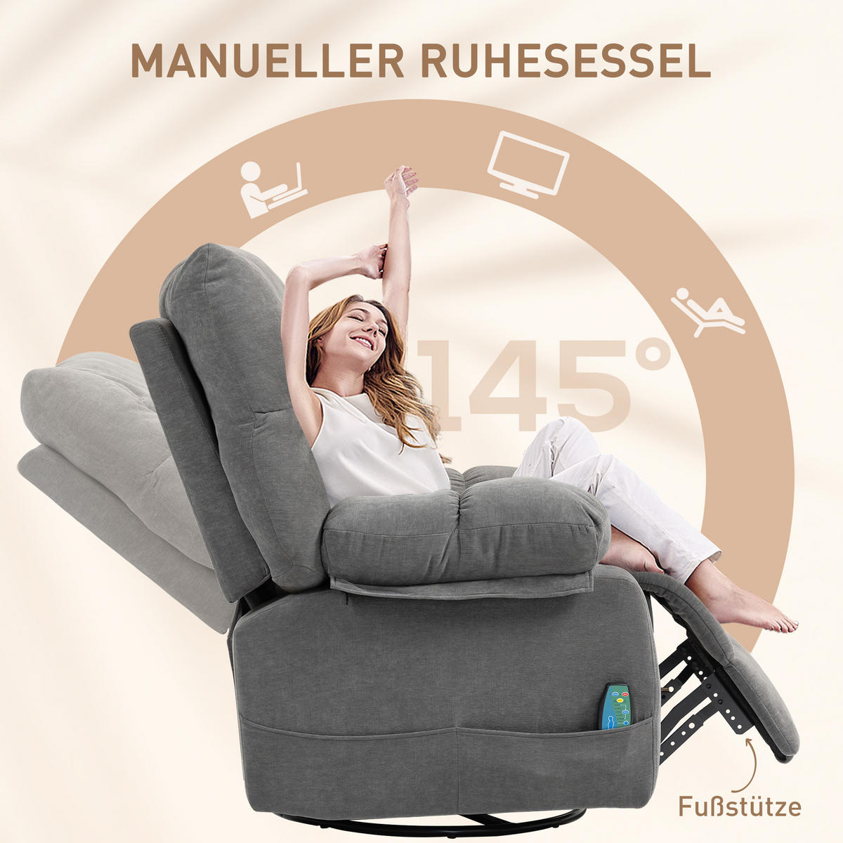 RELAXSESSEL mit Massagefunktion Drehbarer Massagesessel Fernbedienung Dunkelgrau - Dunkelgrau/Schwarz, Textil/Metall (90/98/98cm) - HOMCOM