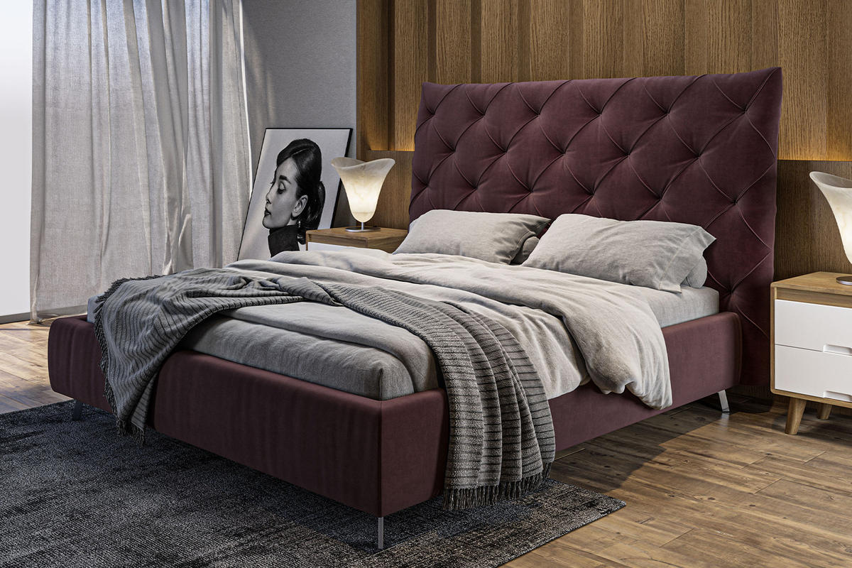 POLSTERBETT ANNY Violett Massivholz - Violett, Textil (180/200cm) - KAWOLA