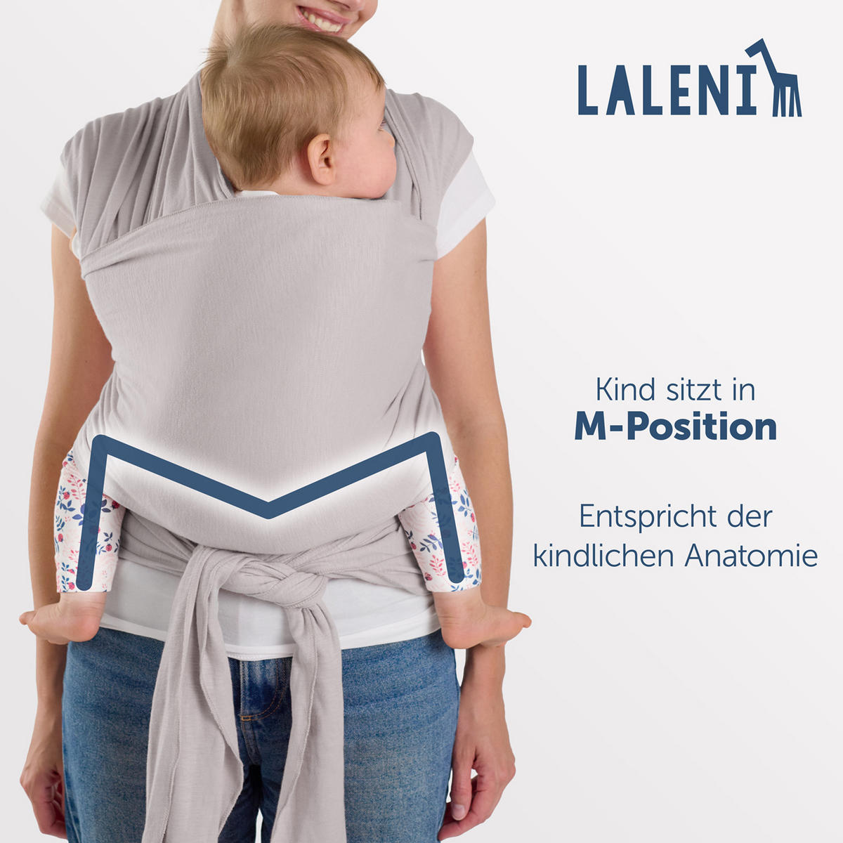 BABYTRAGEN für Neugeborene bis 15 kg - 100% Baumwolle (Ohne Elasthan) - Hellgrau - Hellgrau, Textil (60/5.1cm) - Laleni
