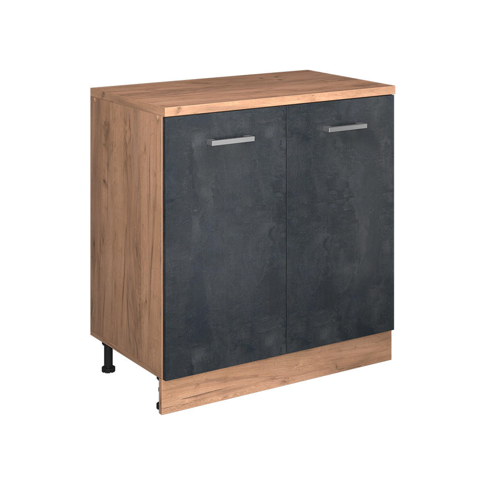 KUHINJSKA OMARA ZA POŠEVNE STREHE R-Line, Črni beton, 80 cm brez naklona z 2 vrati - črna/medeni hrast, leseni material (80/83.8/46cm) - Vicco