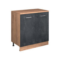 KUHINJSKA OMARA ZA POŠEVNE STREHE R-Line, Črni beton, 80 cm brez naklona z 2 vrati - črna/medeni hrast, leseni material (80/83.8/46cm) - Vicco