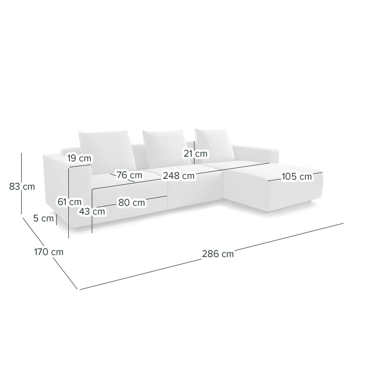 2,5-SITZER ECKSOFA mit Longchair - Webstoff - Hellgrau/Schwarz, Kunststoff/Textil (286/170cm) - home24