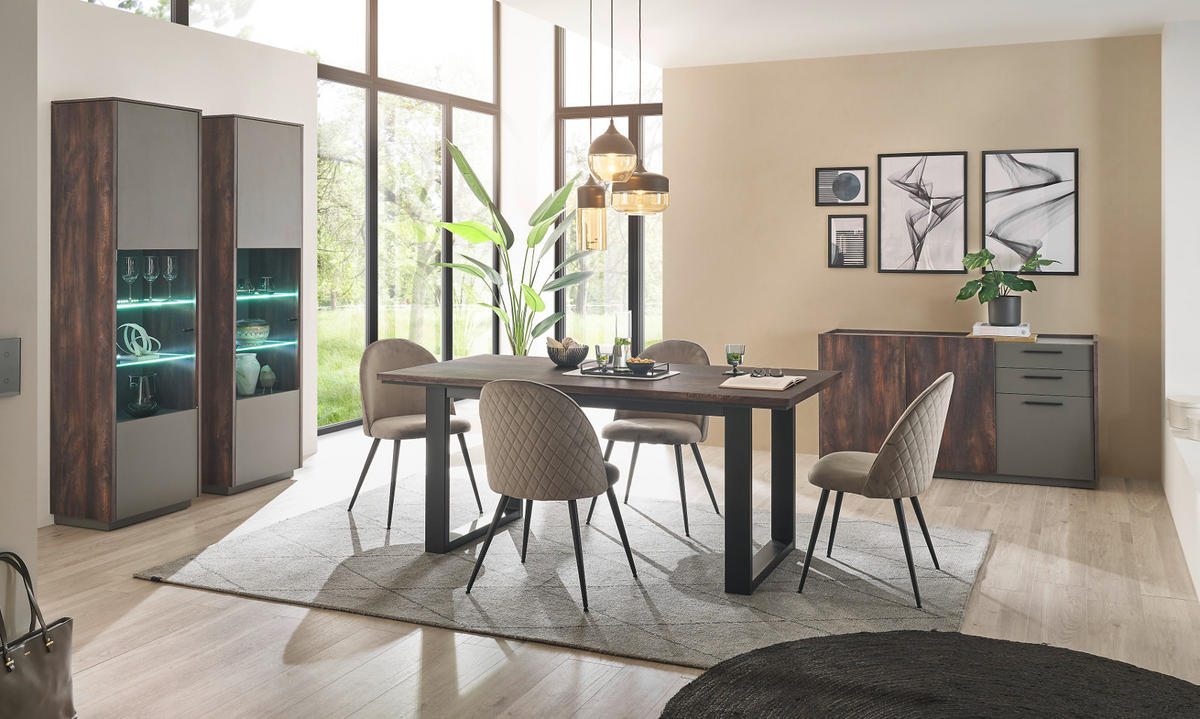 SIDEBOARD Thermo Eiche, grau, Kommode mit Soft-Close 200 x 80 cm - Eichefarben/Schwarz, Holzwerkstoff/Kunststoff (200/80/45cm) - Furn.Design