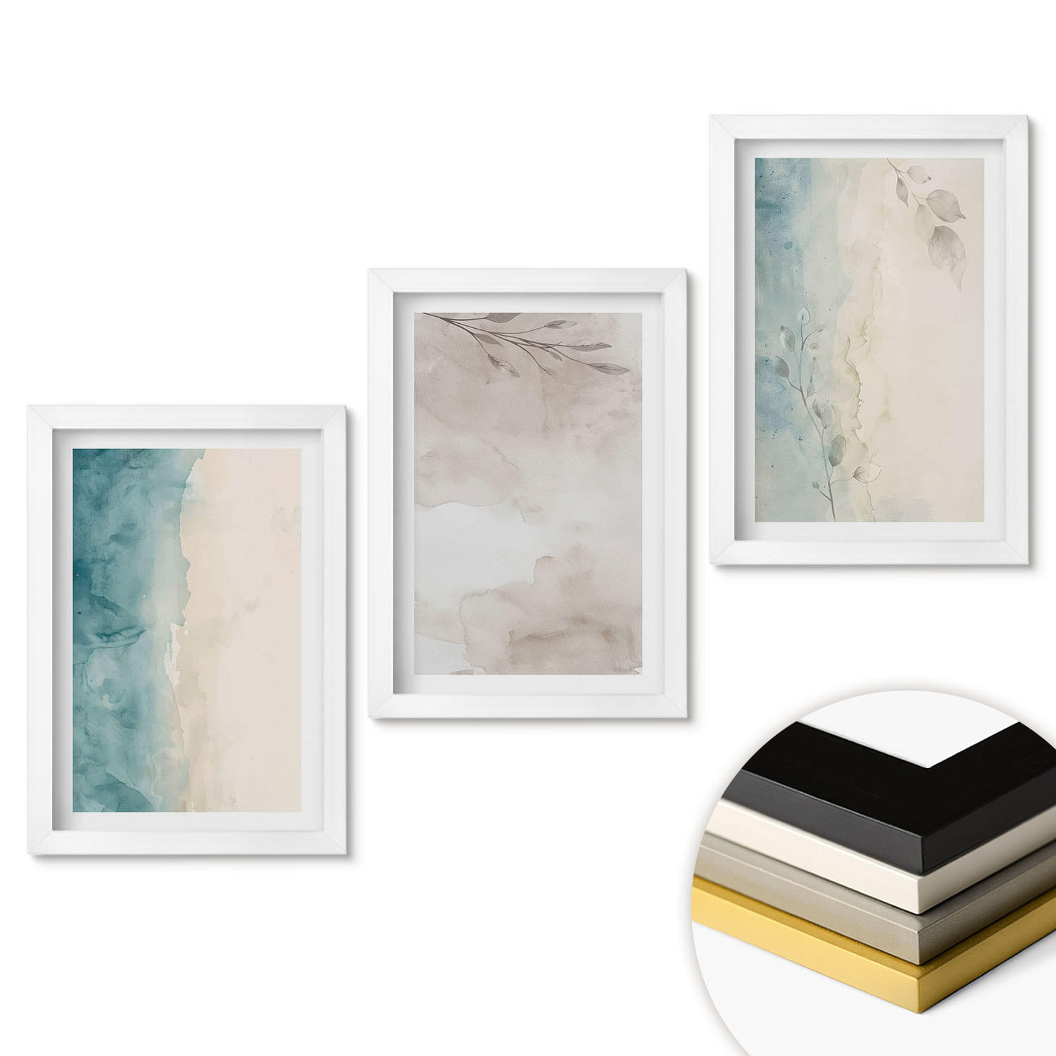 WANDBILDER 3er-Set - 20x30 cm Weißer Rahmen - Feine Aquarelltexturen - Weiß, Kunststoff (20/30cm) - ArtPrintCave