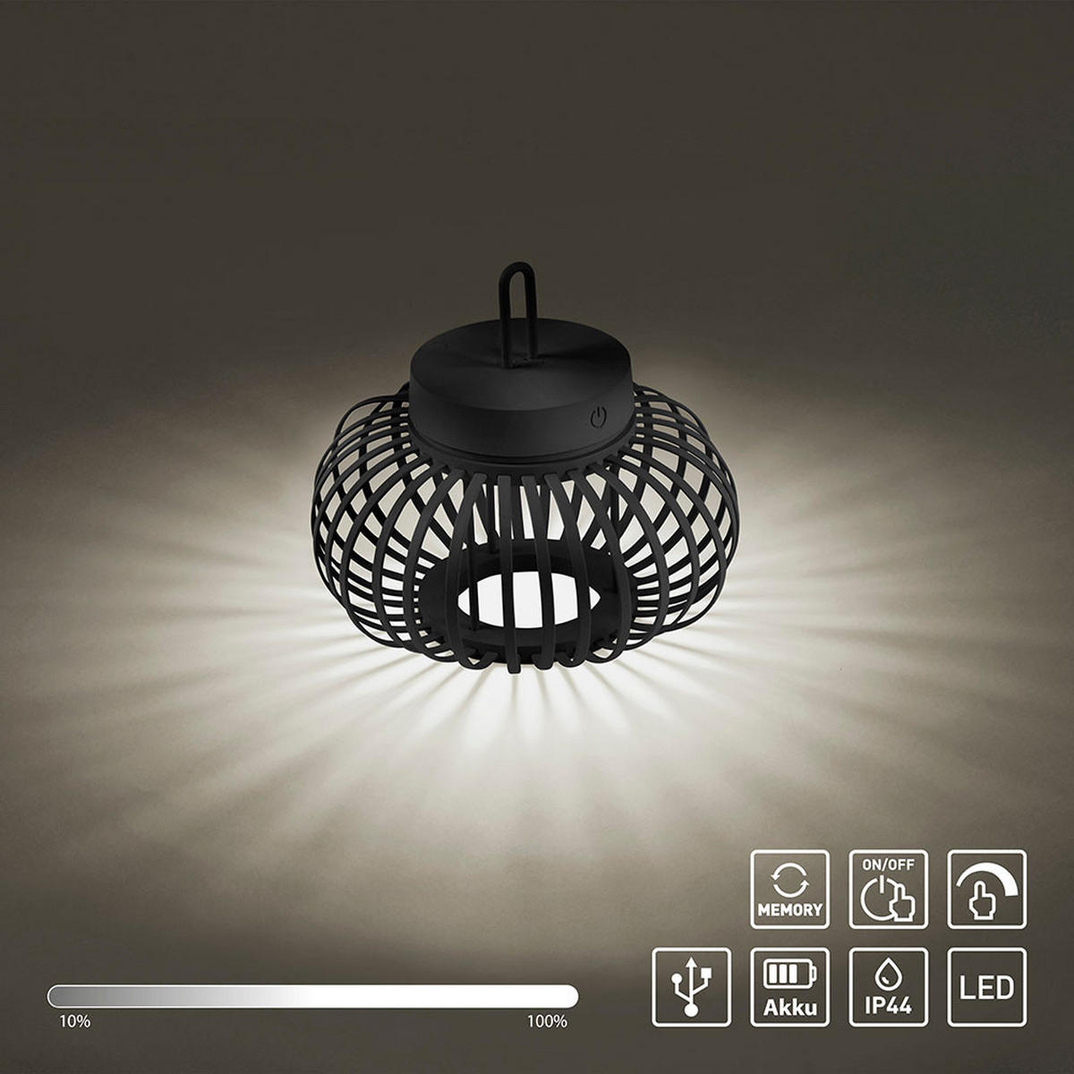 PENDEL-/TISCHLEUCHTE GABBIA, Schwarz, LED Akku, Touchdimmer - Schwarz, Metall (25/25/22cm)