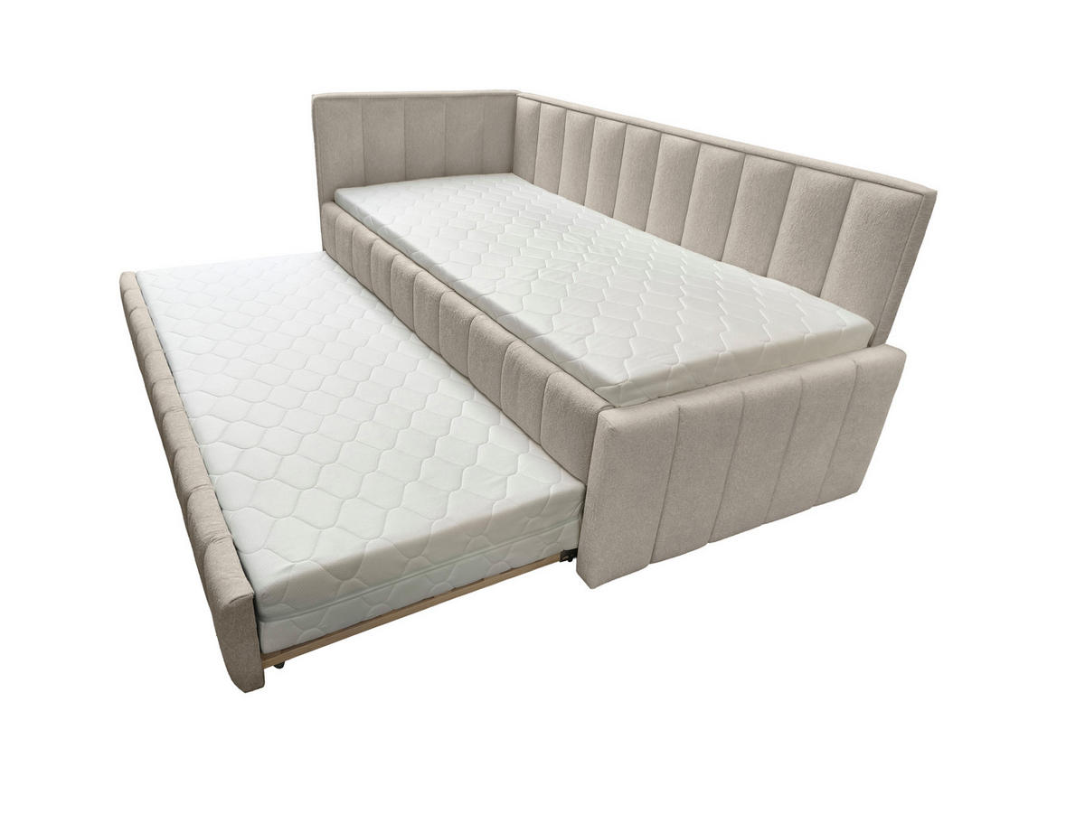 POLSTER-KINDERBETT LUKA 90x200 cm, links, mit Ausziehbett – Beige - Beige, Textil - KS Home Concept