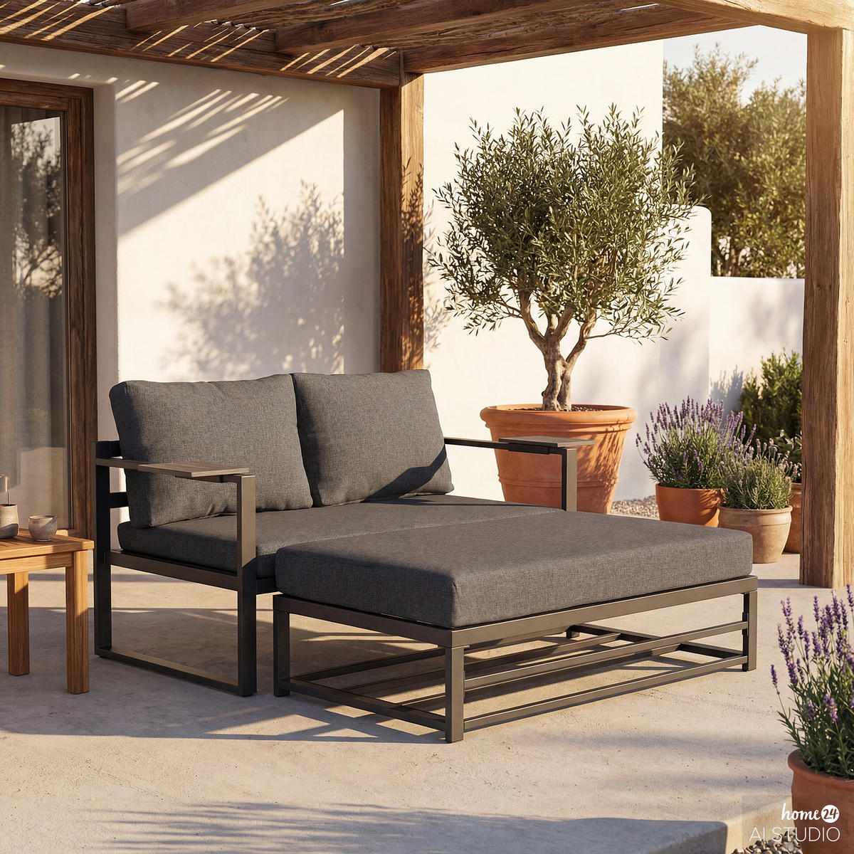 LOUNGESOFA - 2-teilig - Stahl / Webstoff - Grau, Kunststoff/Textil (155/65/74cm) - home24