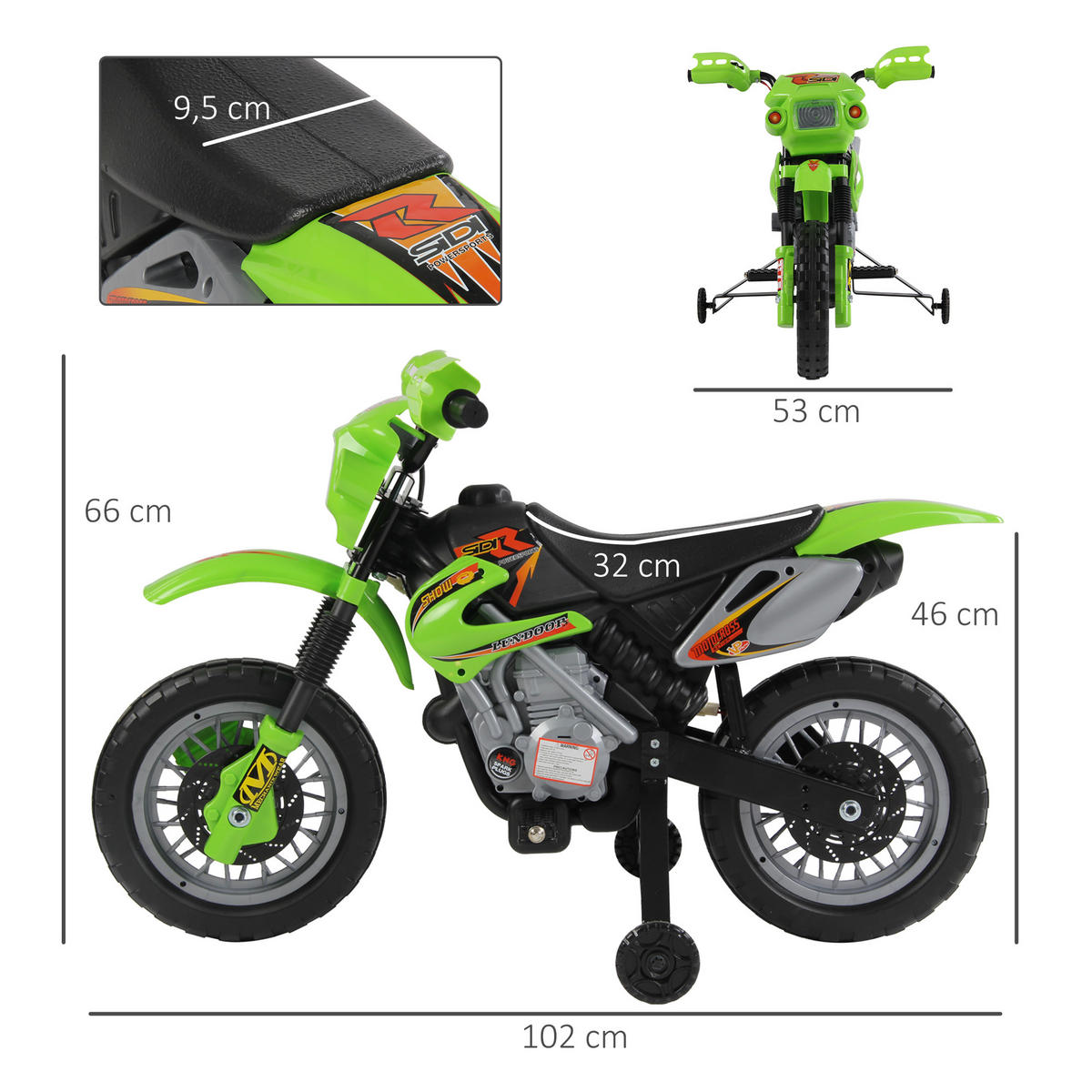 ELEKTRO-MOTORRAD DE-13171 Stützräder Grün/Schwarz - Grün, Kunststoff (102/53/66cm) - ComfortXL