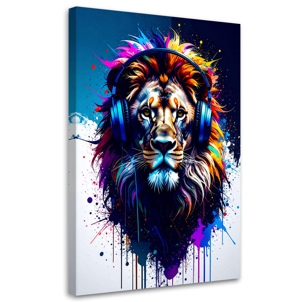LEINWANDBILD DJ Löwe mit Kopfhörern Musik Bunt 70x100cm - Multicolor, Textil (70/100cm) - Feeby