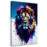 LEINWANDBILD DJ Löwe mit Kopfhörern Musik Bunt 80x120cm - Multicolor, Textil (80/120cm) - Feeby
