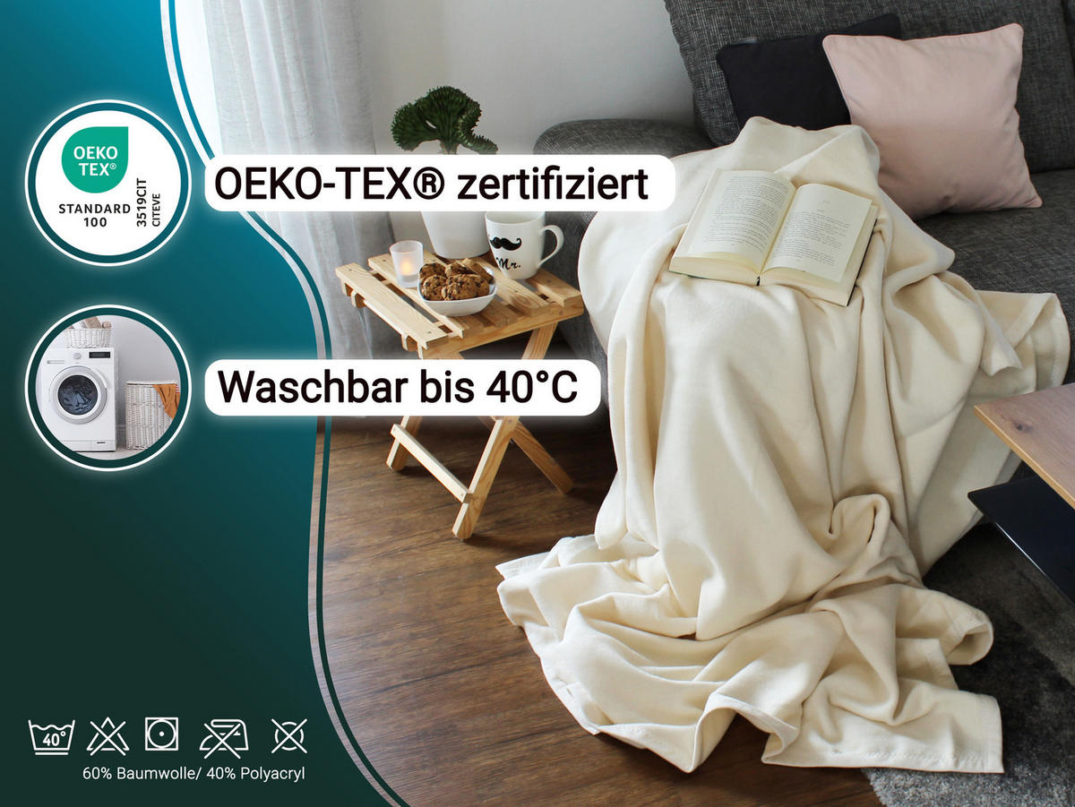 KUSCHELDECKE, 150x200 cm, 60% Baumwolle, 40% Polyacryl, Weiß - Creme, Naturmaterialien (150/200cm) - Zollner