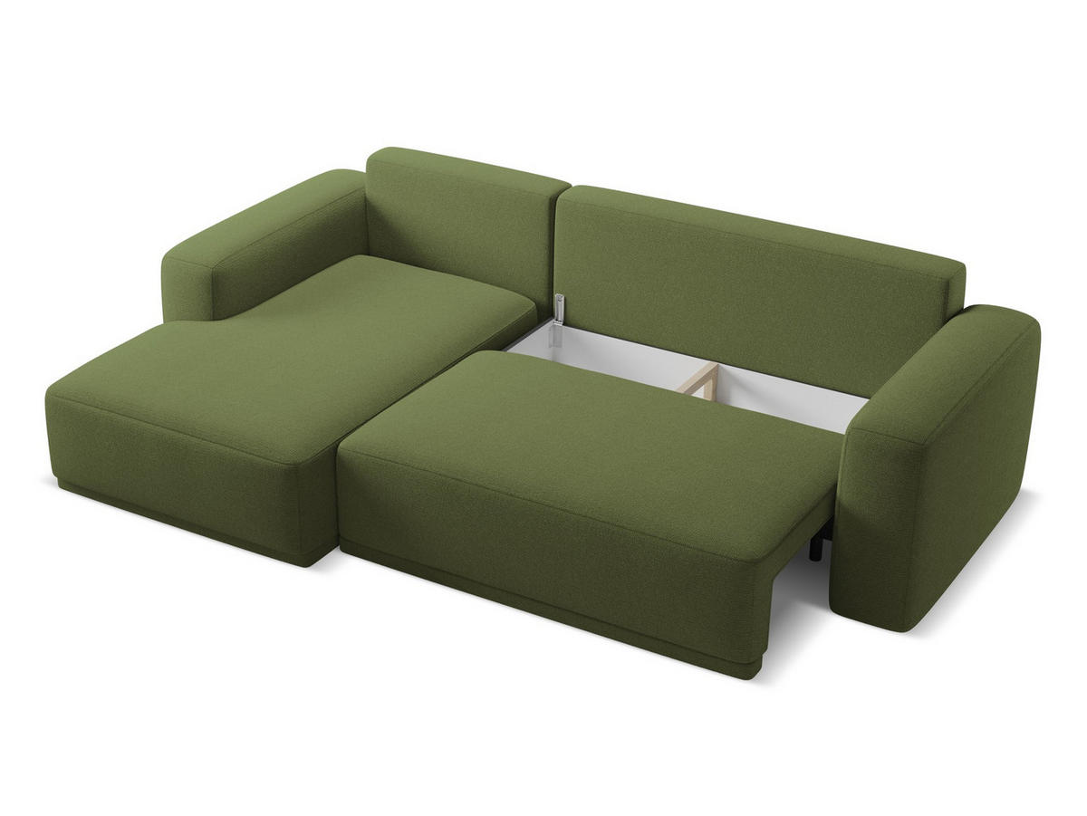 ECKSOFA mit Schlaffunktion Chenille Stoff Grün - Dunkelgrün/Schwarz, Kunststoff/Textil (160/258cm) - Makamii