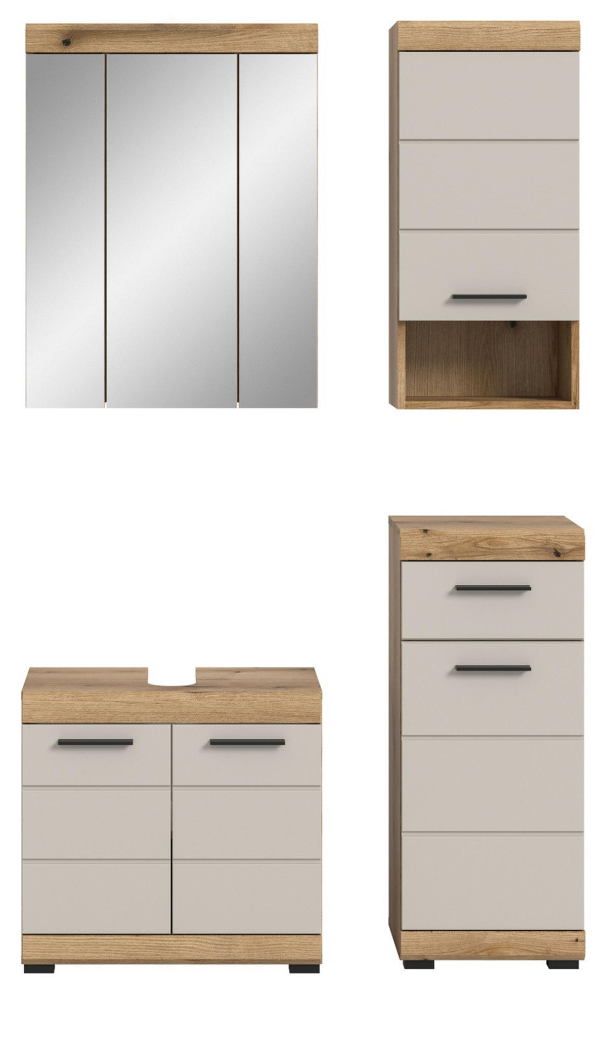 BADMÖBEL-SET Sand Kashmir, Evoke Eiche 4-teilig, Badkombination 112 x 191 cm - Kaschmir/Eichefarben, Glas/Holzwerkstoff (112/191/34cm) - Inn.Furn