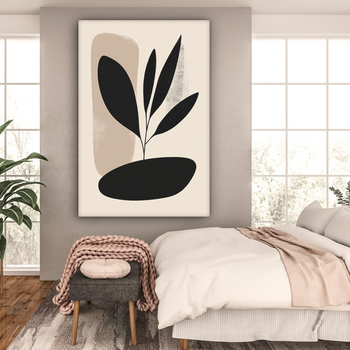 SLIKA NA PLATNU Rastlina 90x140 cm - črna, tekstil (90/140cm) - MuchoWow