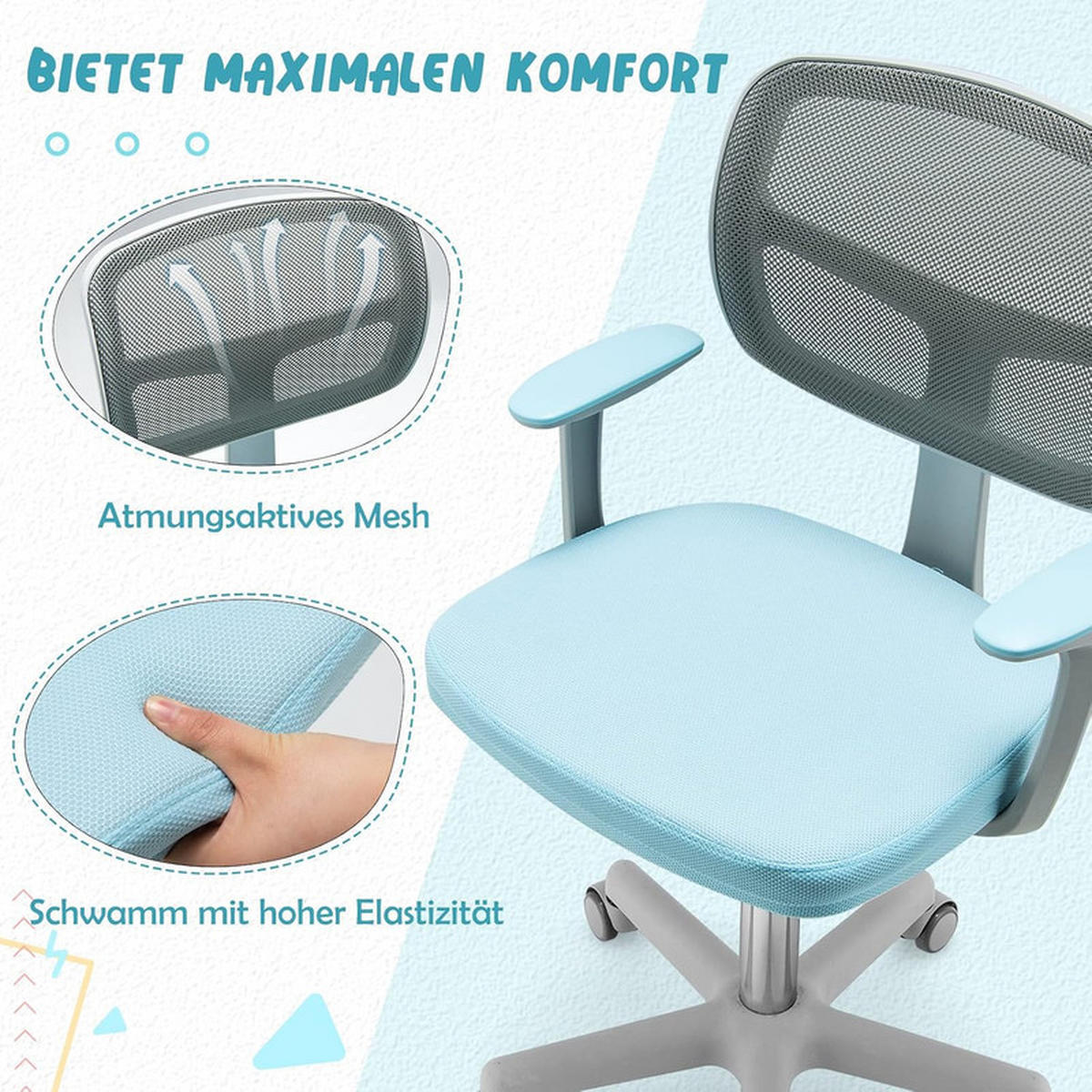 KINDER‑BÜROSTUHL 360°drehbar blau - Blau, Kunststoff (54/80/54cm) - COSTWAY