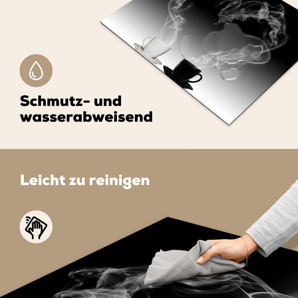 HERDABDECKPLATTE Kaffee - Herz - Schwarz und weiß - Tassen 65x52 cm - Weiß, Kunststoff (65/52/0.2cm) - MuchoWow