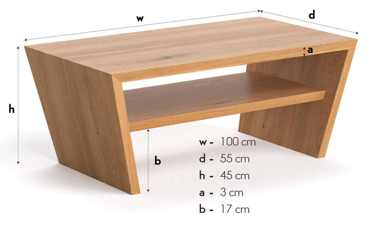 COUCHTISCH Corona aus massivem Eichenholz - Eichefarben/Braun, Holz (100/55/45cm) - Danzz