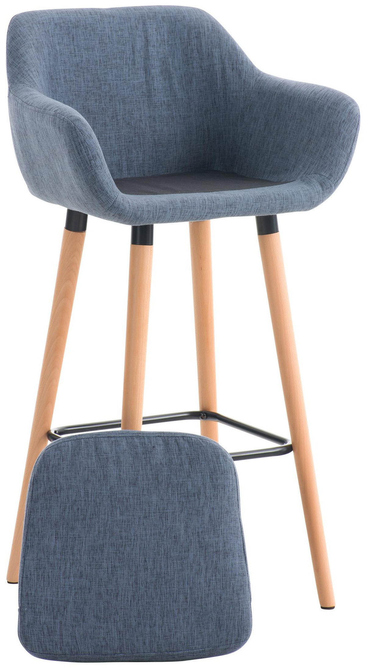 BARHOCKER Stoff blau - Blau/Eukalyptusholzfarben, Holz/Textil (55/99/46cm) - CLP