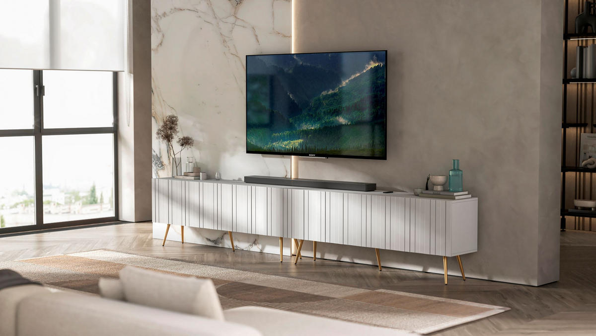 TV-LOWBOARD 2-er Set Elpis Weiß matt mit goldenen Metallbeinen 150 cm - Goldfarben/Weiß, Holzwerkstoff (300/60.5/36.5cm) - Meble Lindner