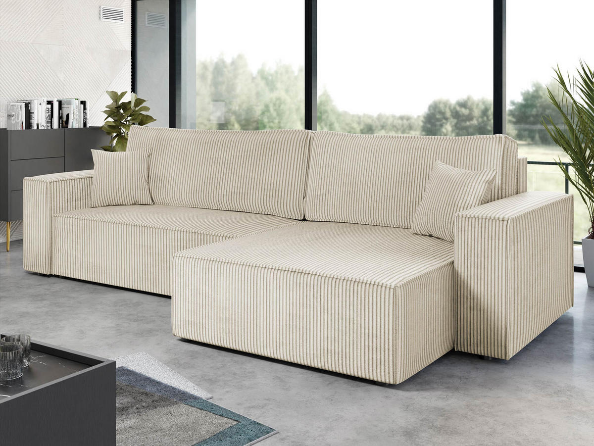 ECKSOFA Karl Cord Maxi - Schwarz/Naturfarben, Holz/Kunststoff (272/145cm) - MIRJAN24