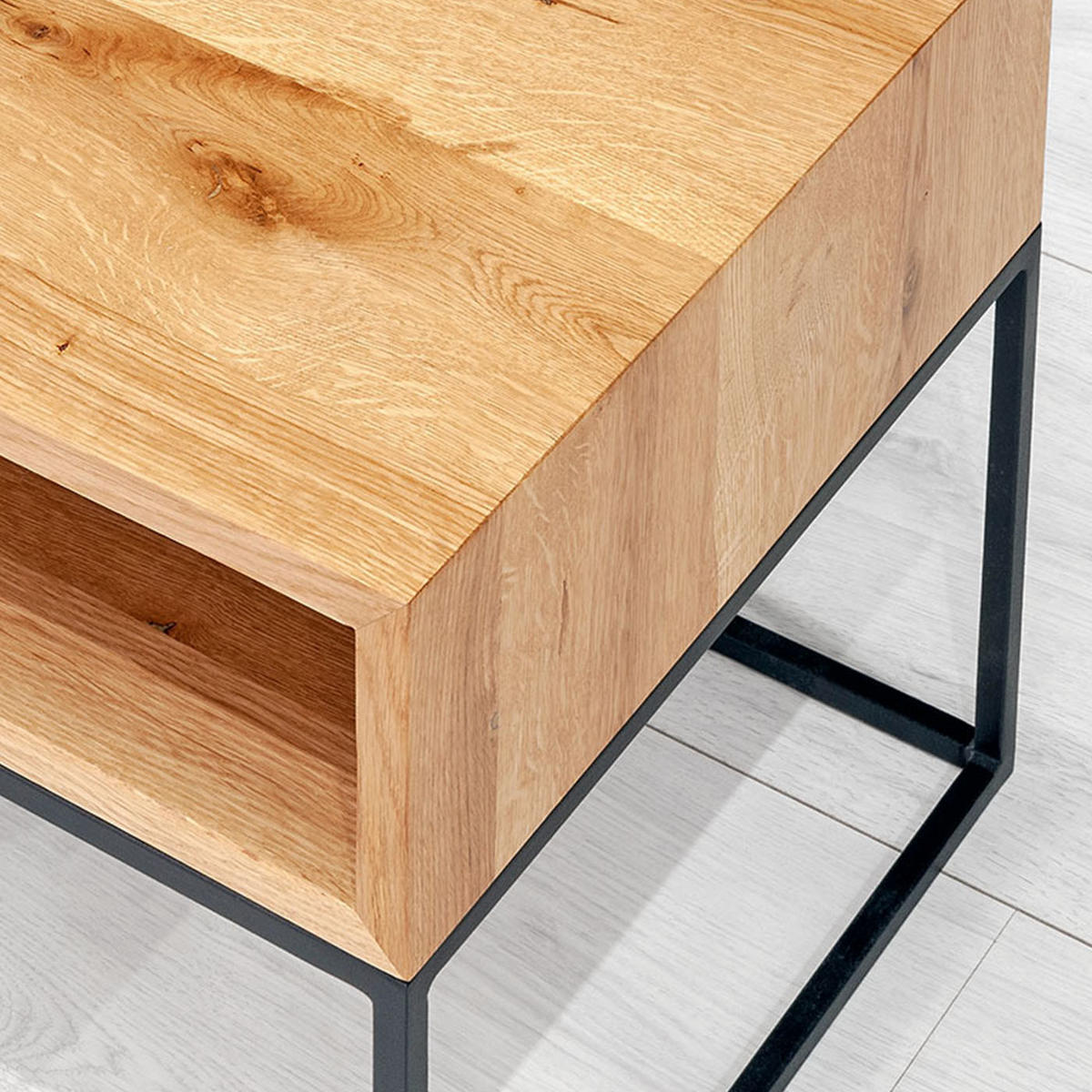 NACHTTISCH Loom aus massivem Eichenholz - Eichefarben/Schwarz, Holz/Metall (40/40/40cm) - Danzz
