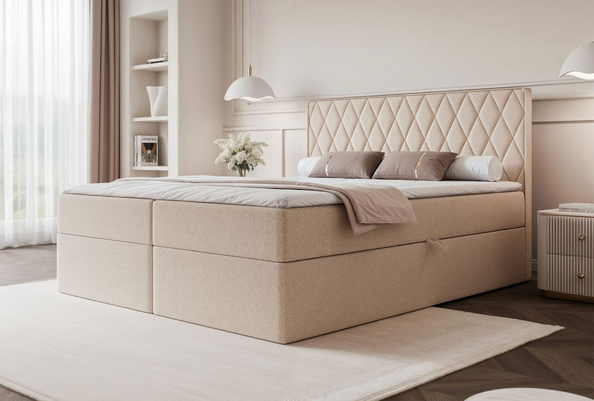 BOXBETT Carenzo Beige, Chenille, 160x200 cm - Beige/Goldfarben, Textil (160/200cm) - Selsey