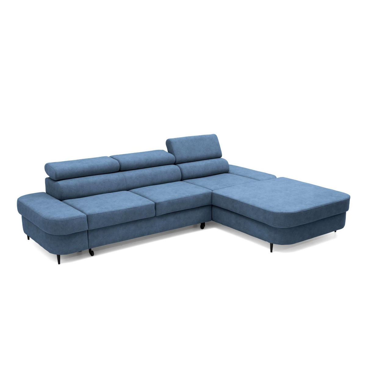 ECKSOFA JAZZ L Rechts mit Schlaffunktion 127x216 Velours Blau - Blau/Schwarz, Holz/Textil (237/285cm) - Muffo