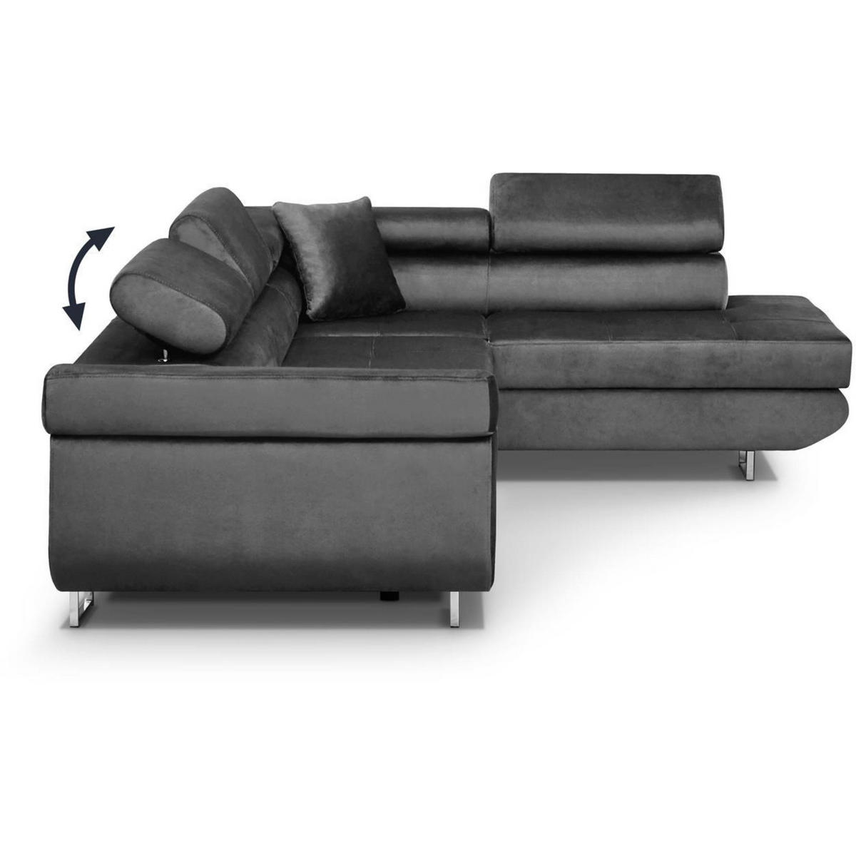 ECKSCHLAFSOFA Vild verstellbaren Kopfstützen, Grau, rechts - Chromfarben/Grau, Textil (275/203cm) - Beautysofa