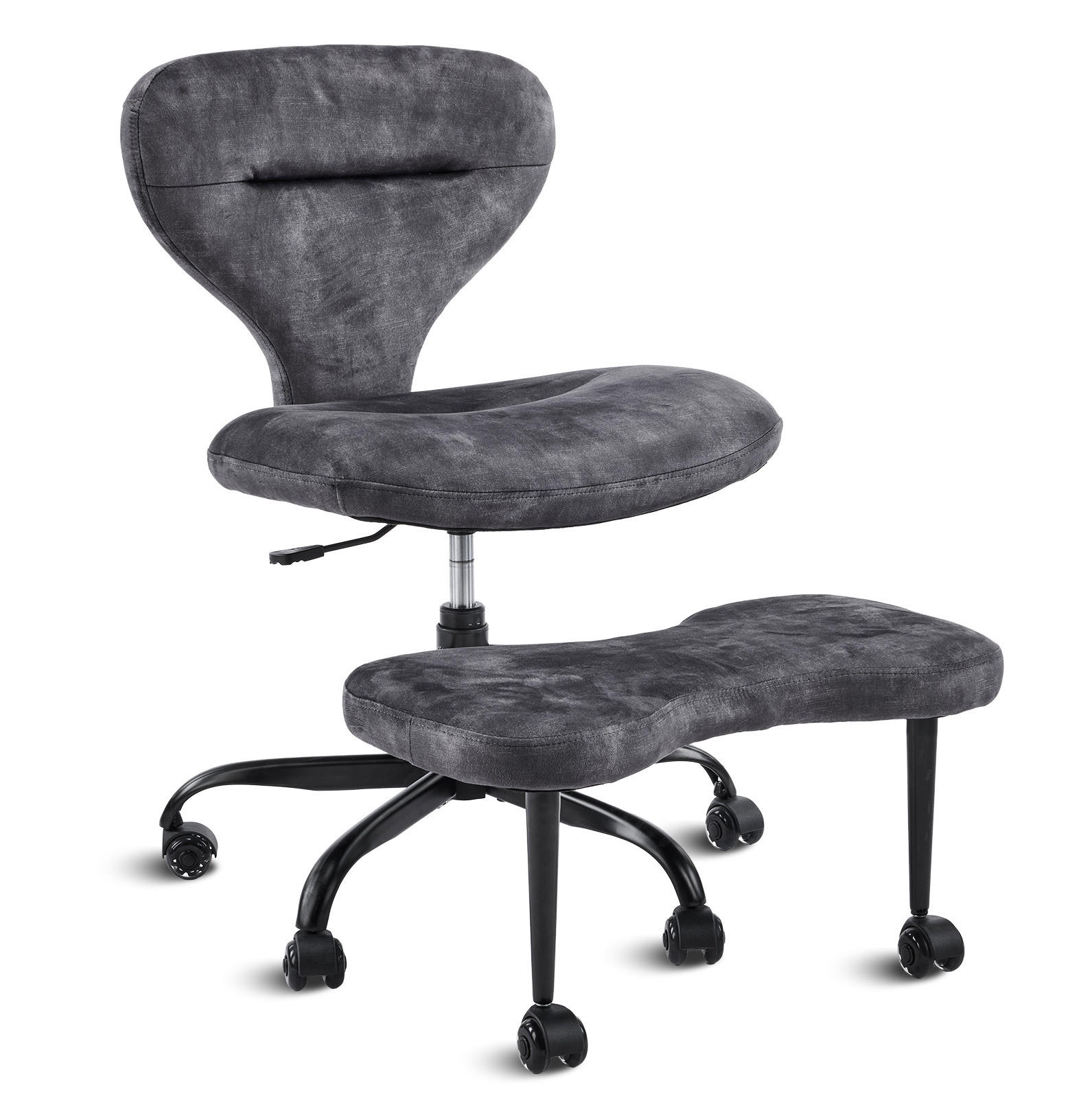 MEDITATIONSSTUHL in Grau 80x67x84 cm mit Rollen, Drehfunktion und ausziehbarer Fußstütze - Grau, Textil (67/84/80cm) - IVMEU