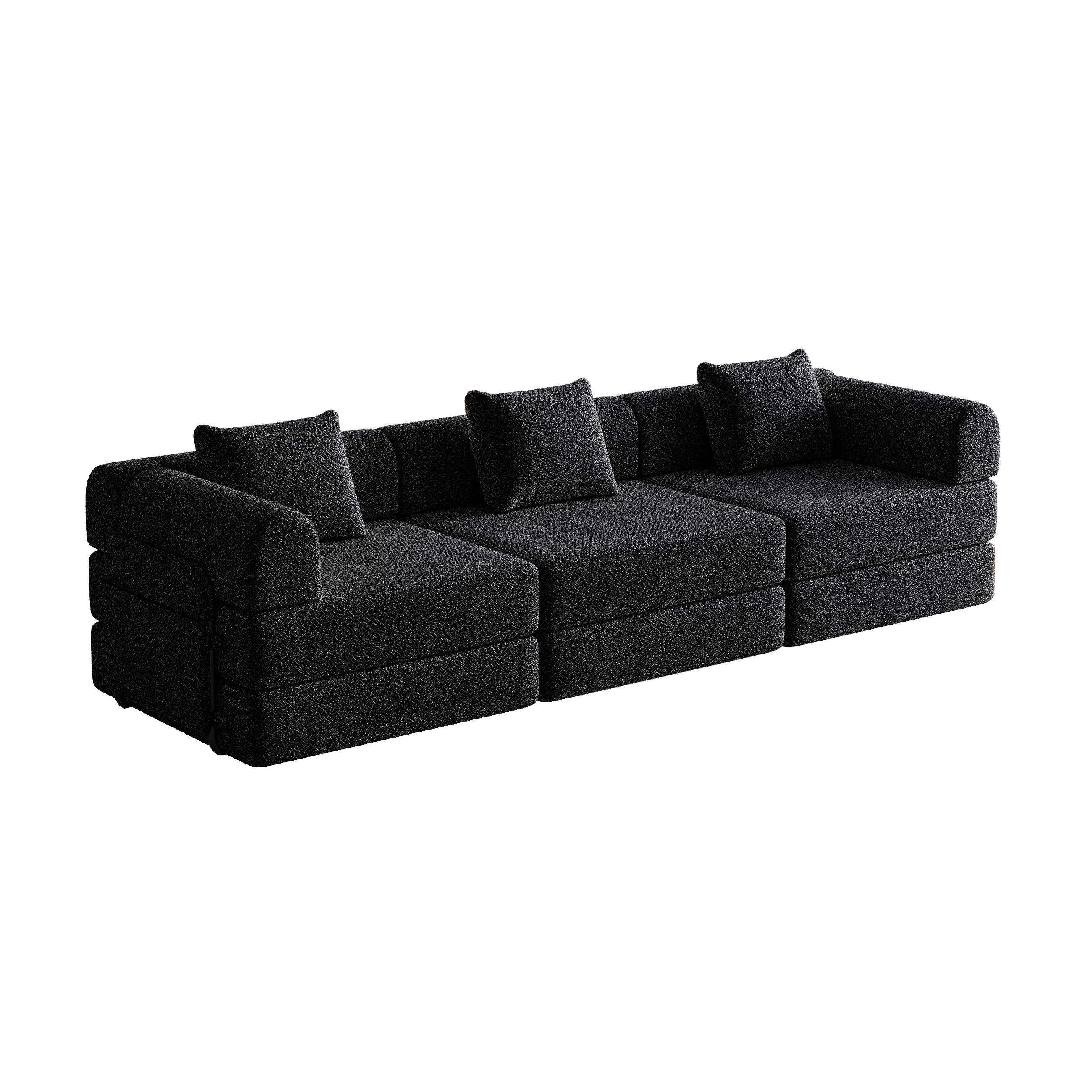 SCHLAFSOFA DE-34533 3-Sitzer 2-in-1 mit Staufach Schwarz - Schwarz, Metall (91.4/69.8/183.8cm) - ComfortXL