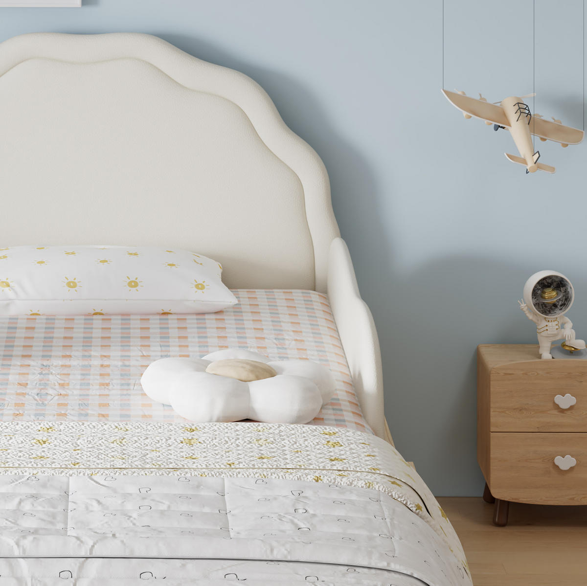 KINDERBETT 90/200 cm aus Holz mit gepolstertem PU-Kopfteil Beige/Natur - Beige, Holz (90/200cm) - Modenvie