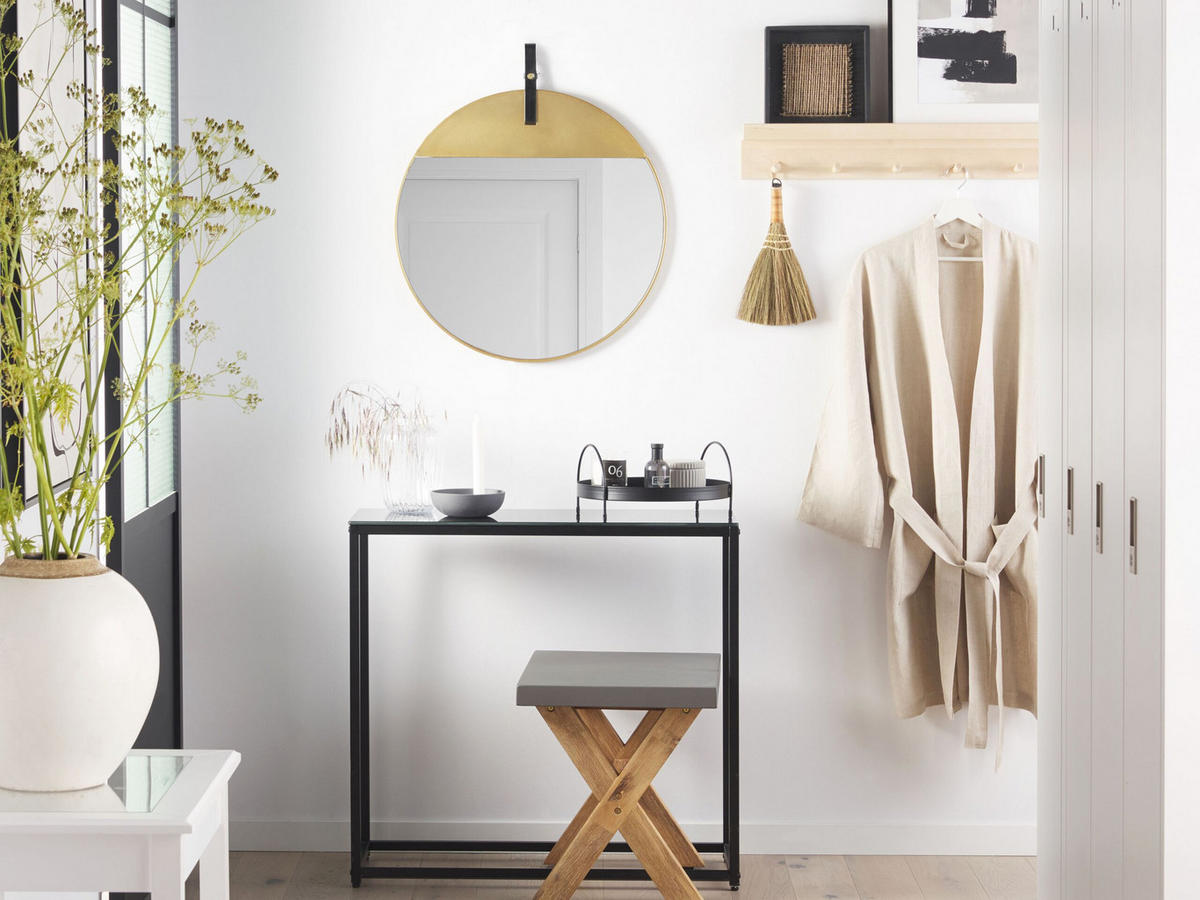 WANDSPIEGEL gold mit Aufhängeband 60 cm Gurs - Goldfarben/Braun, Metall (60/70/2cm) - Beliani