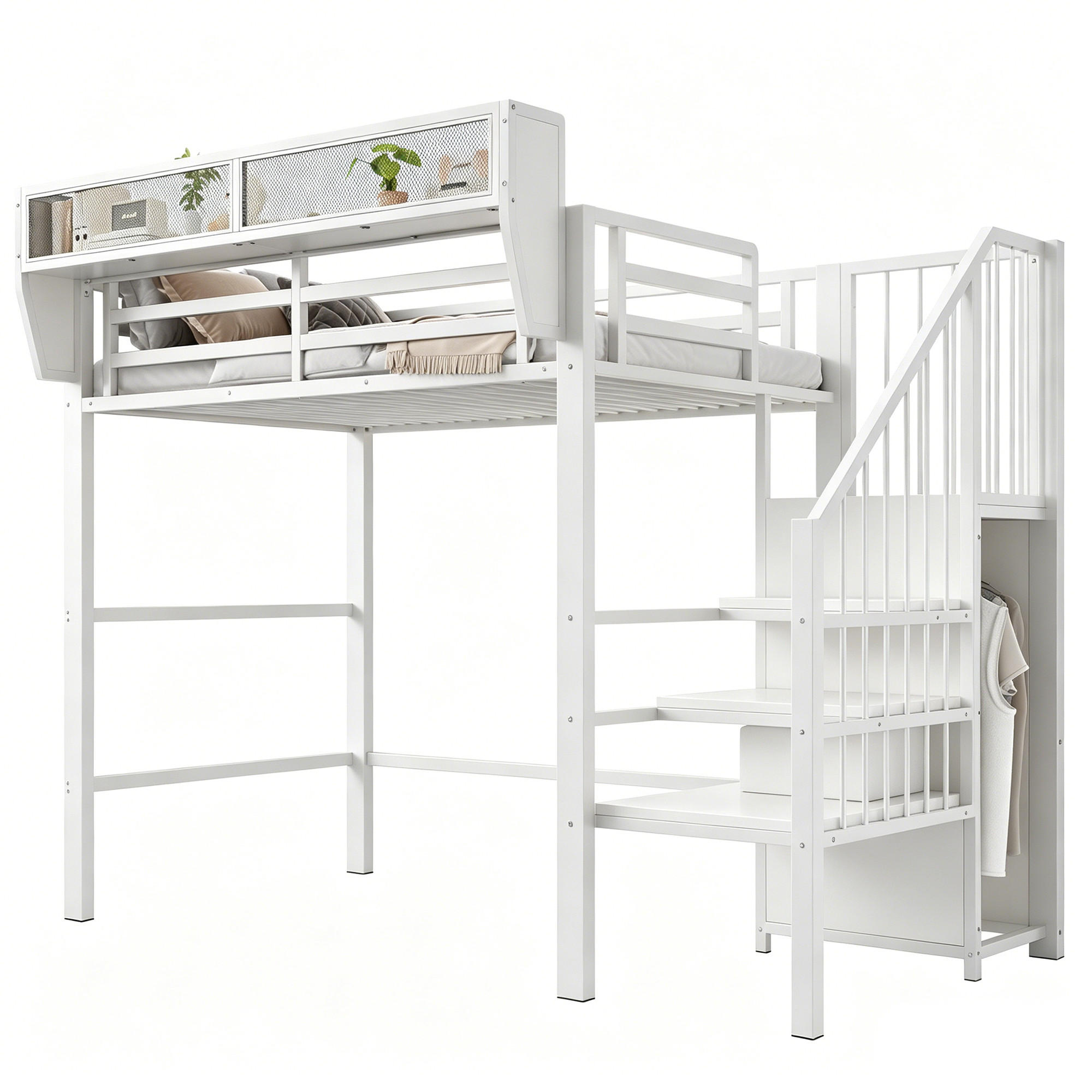 HOCHBETT mit LED-Lichtleiste 90x200 cm Metall White - Weiß, Metall (90/200cm) - Meubliv