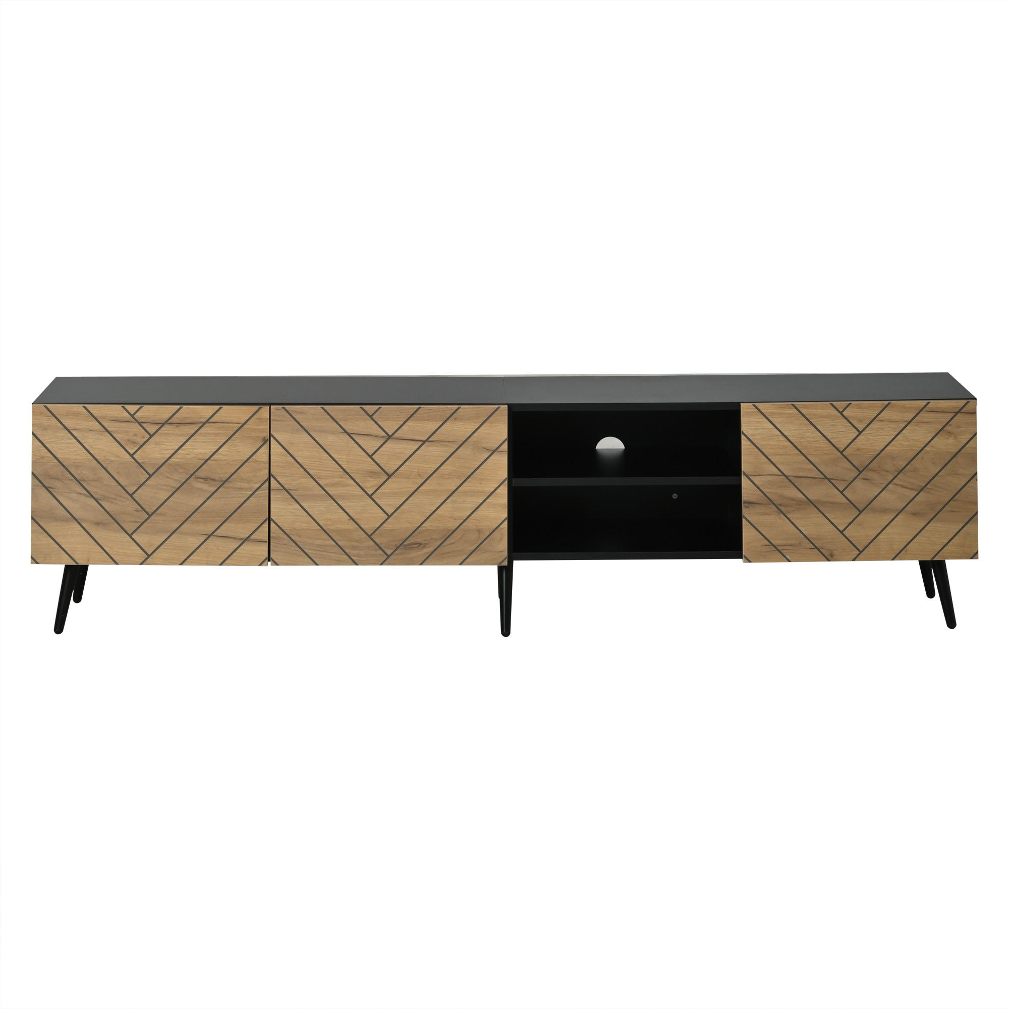 TV-RACK 180/33.5/45 cm Schwarz mit geräuschlosen Scharnieren - Schwarz, Holz (180/45/33.5cm) - Oxeza