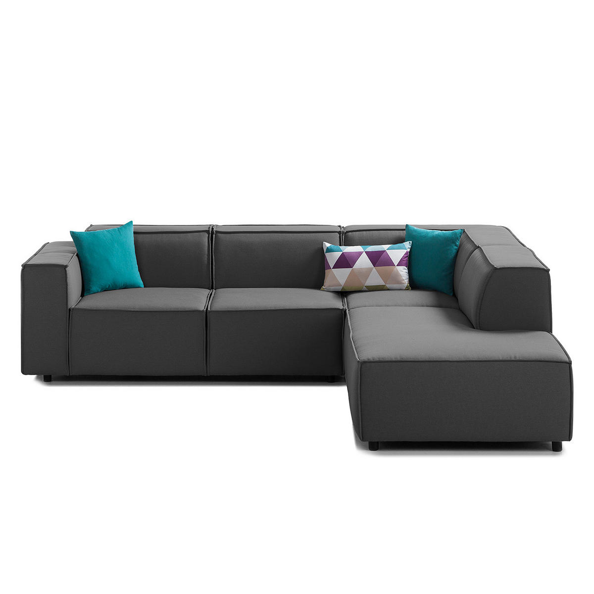 ECKSOFA mit Ottomane - Anthrazit/Schwarz, Kunststoff/Textil (260/234cm) - home24