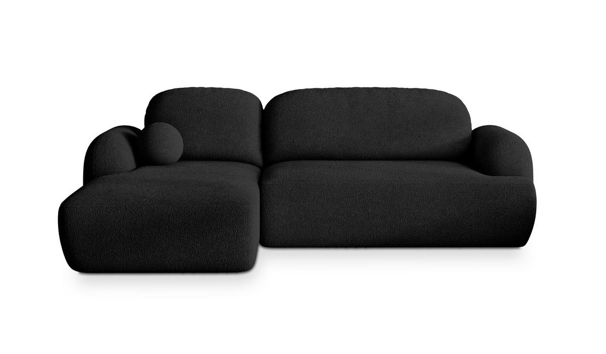 ECKSOFA MODENZA N L-S Schwarz Boucle-Stoff mit Schlaffunktion - Schwarz, Holz (266/148cm) - MASSENO