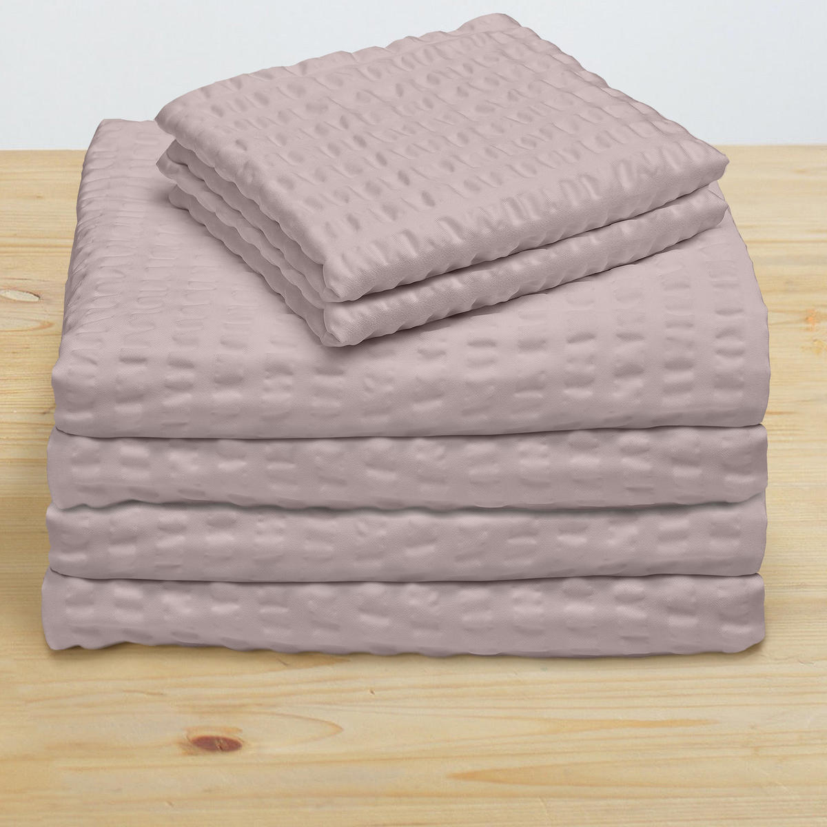 BETTWÄSCHE Meline 135/200 cm + Kissenbezug 40/80 cm Taupe Seersucker 2er - Taupe, Textil (40/80cm) - Beautissu 