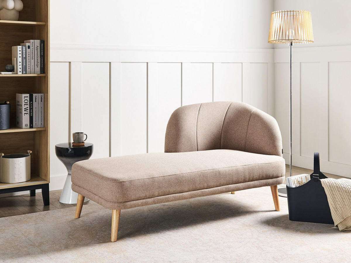 ČALOUNĚNÉ LEHÁTKO CHAISE LONGUE PRAVOSTRANNÉ Látka Světle hnědé Tanlay - hnědá/světle hnědá, textil (74/78/153cm) - Beliani