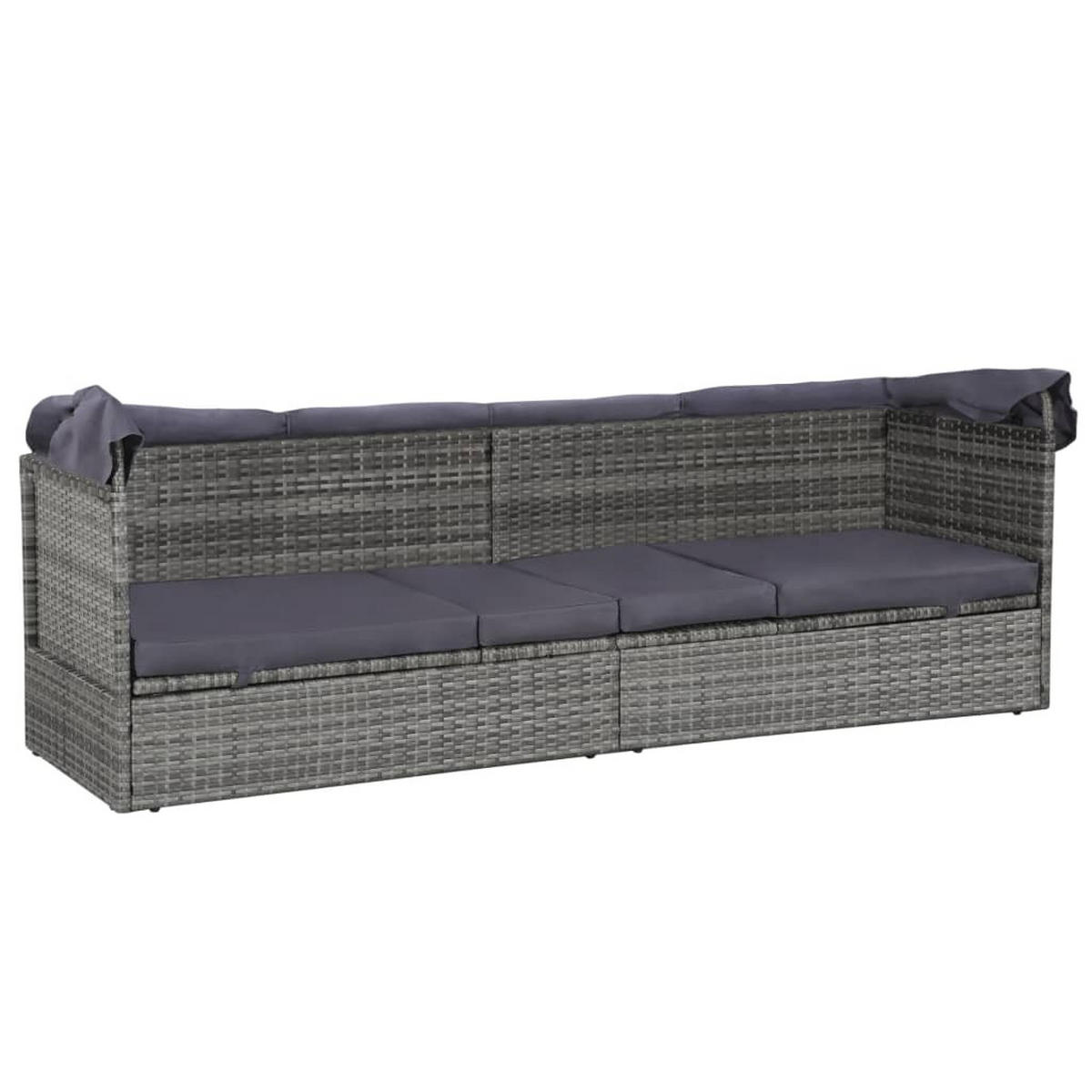 SONNENLIEGE mit Kissen und Baldachin, verstellbar, 205/62/124 cm, aus Poly Rattan, Grau und Dunkelgrau - Dunkelgrau/Grau, Kunststoff/Textil (205/124/62cm) - vidaXL