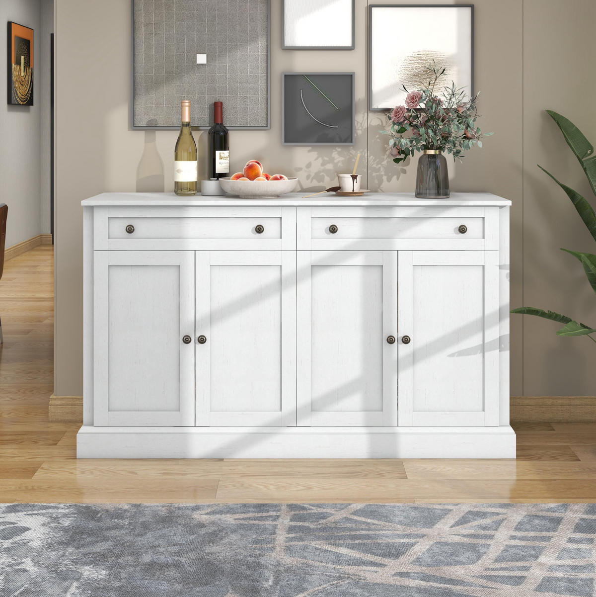 SIDEBOARD 150/40/86 cm mit 4 Türen & 2 Schubladen in Antikweiß - Weiß, Holzwerkstoff (150/86/40cm) - BEAOK